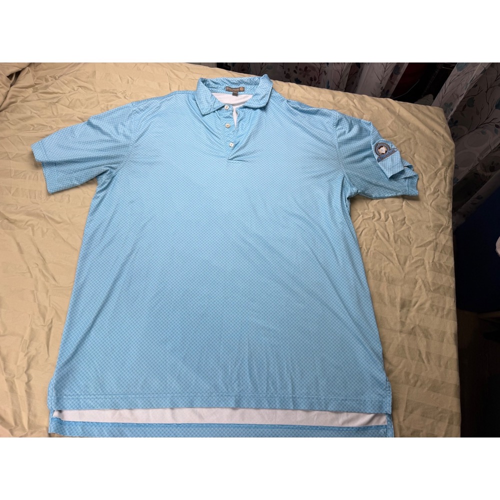 Peter Millar Summer Comfort Polo Shirt Men Large Blue Micro Dot BallenIsles golf